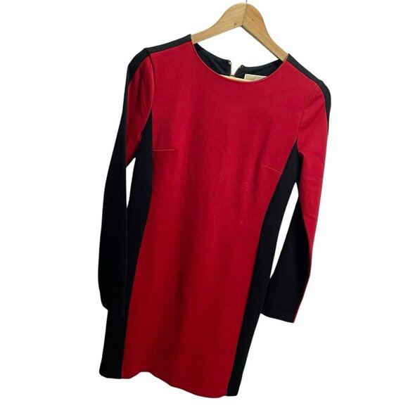Michael Kors 2 Red Black Colorblock Sheath Dress Long Sleeve Career Stretch - Picture 2 of 4